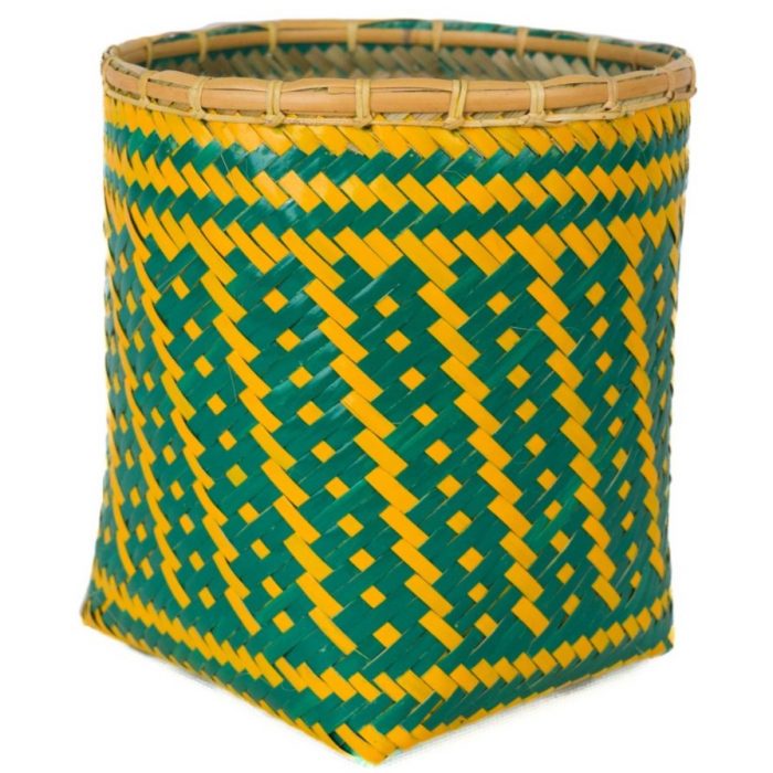 Bamboo weaved basket Green Yellow Design BB30