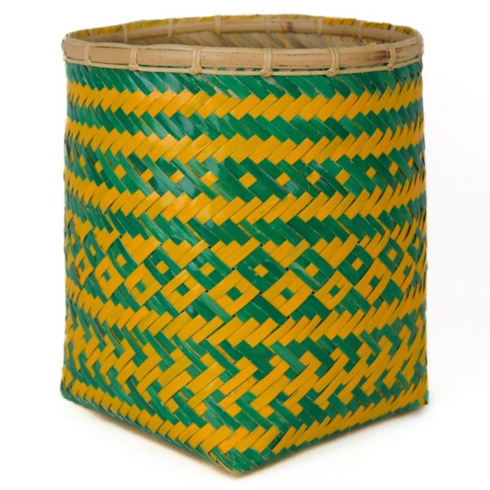 Bamboo weaved basket Green Yellow Design BB31