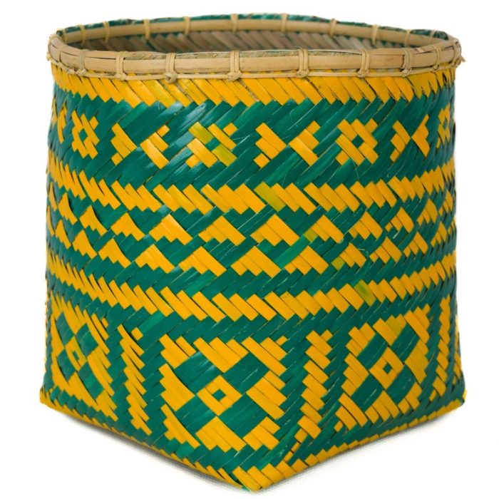 Bamboo weaved basket Green Yellow Design BB32