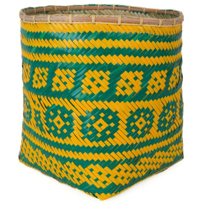 Bamboo weaved basket Green Yellow Design BB33