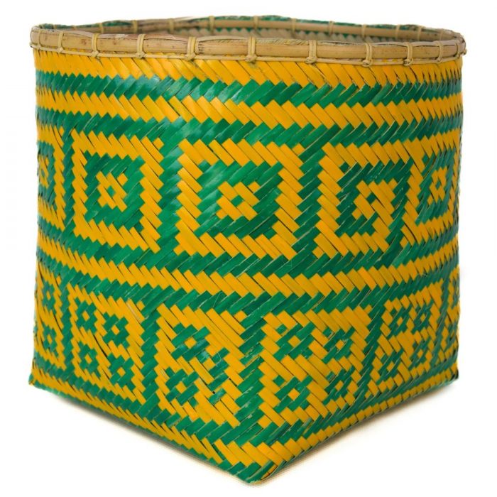 Bamboo weaved basket Green Yellow Design BB35