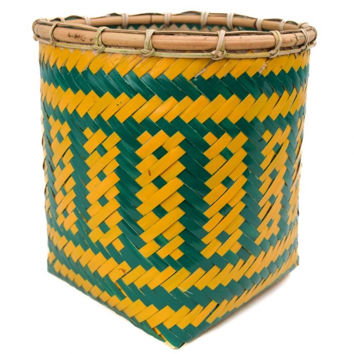 Bamboo weaved basket Green Yellow Design BB36