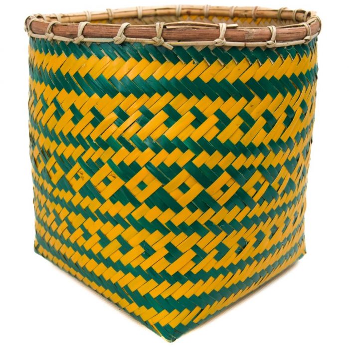 Bamboo weaved basket Green Yellow Design BB37