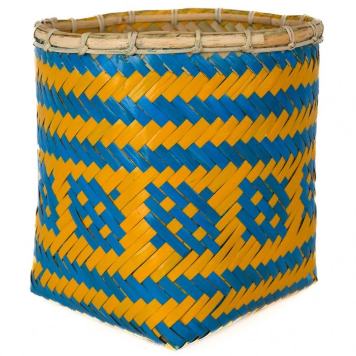 Bamboo weaved basket Blue Yellow Design BB38